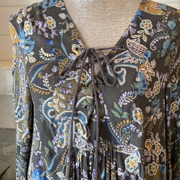 Free People Rain Or Shine Lace-Up Gray Paisley Floral Mini Dress Size Small - Picture 6 of 14